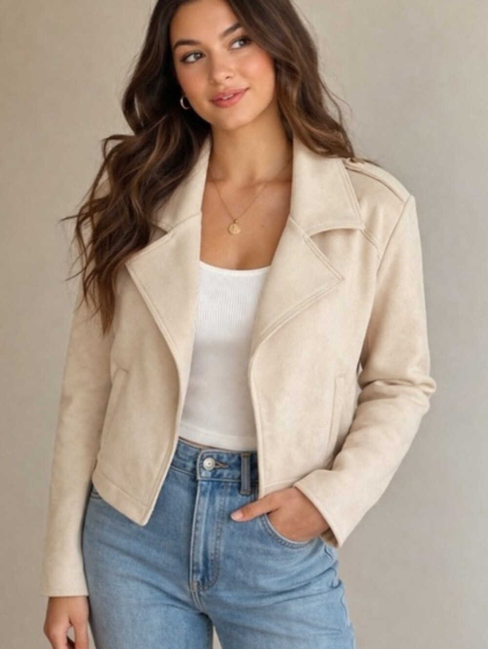 Philosophy Soft Cream Moto Jacket Faux Suede Leather Women's Size Small